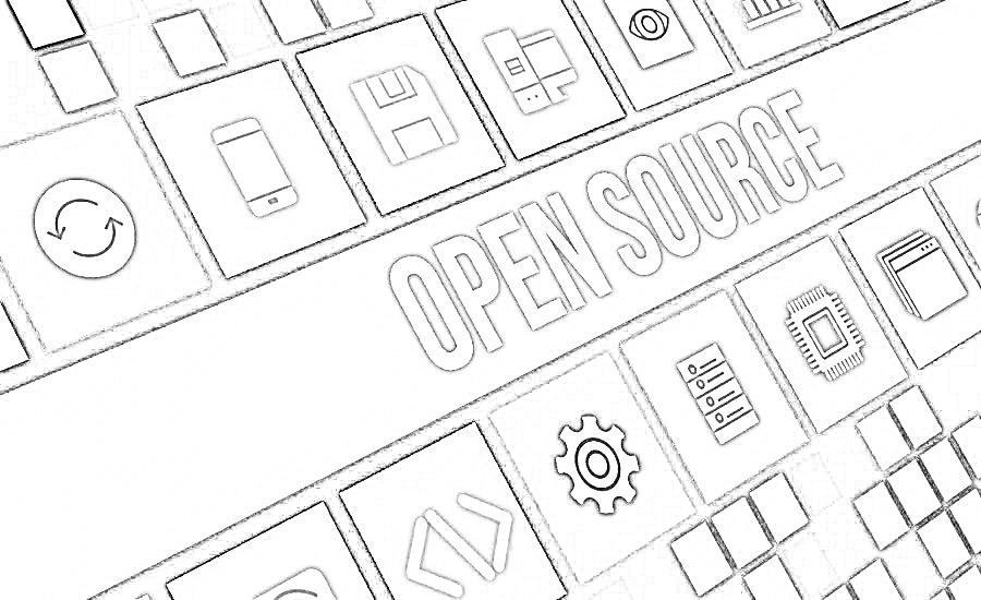 verschiedene IT-Symbole und der Schrift Open Source