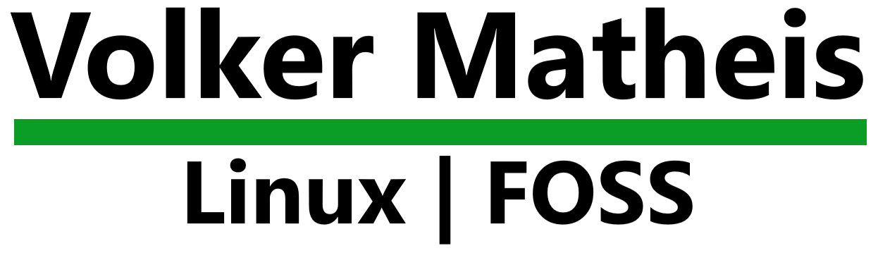 Firmenlogo mit Name und den Hinweisen Linux und FOSS