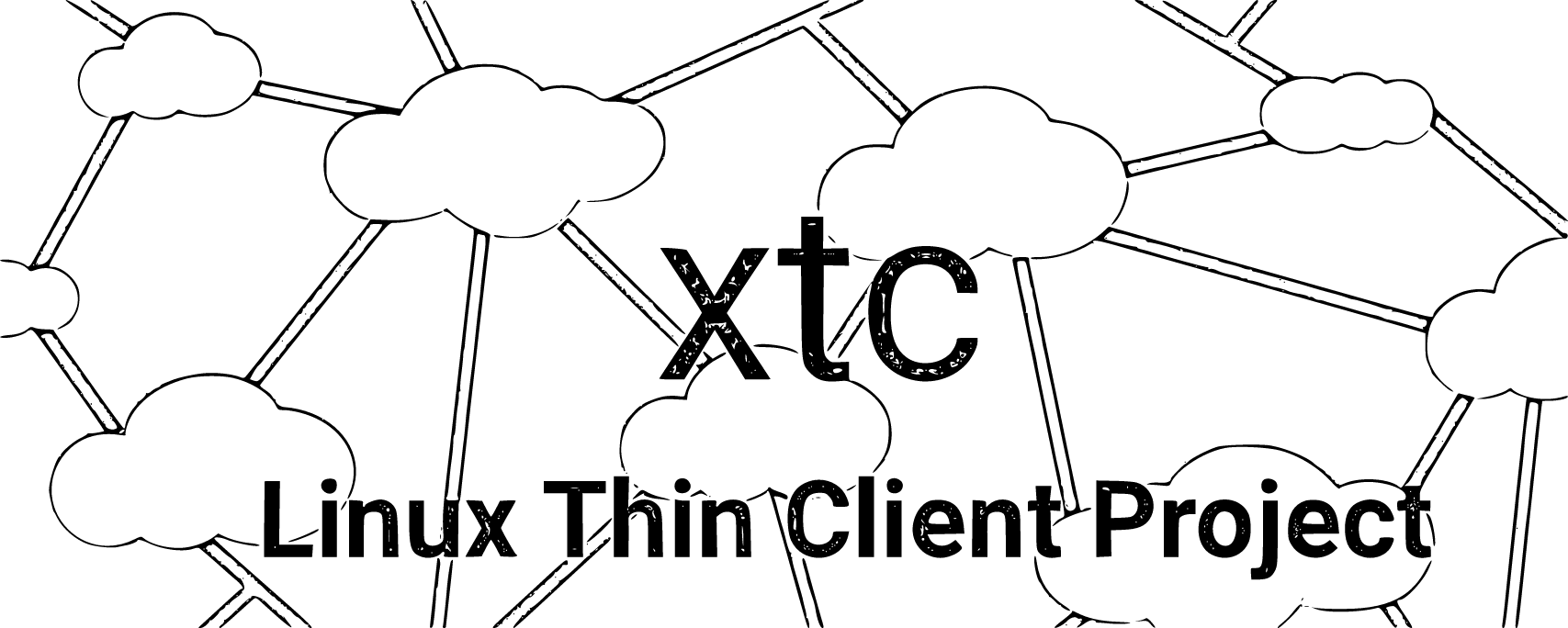 Wolken die mit Linien verbunden sind. Davor der Schriftzug xtc